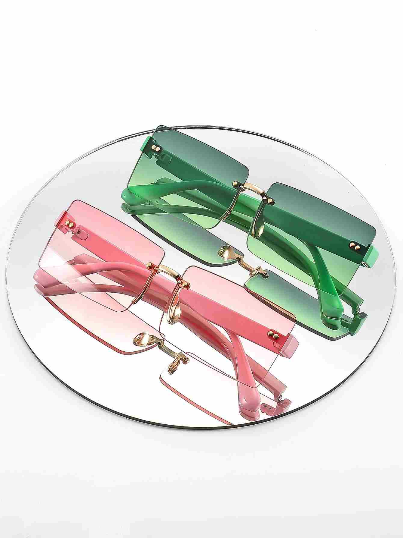 Lentes sin montura cuadrado de lentes de ombré - 1 Pieza (sc2205116449442999)