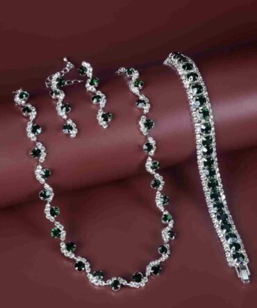 Set de collar, zarcillos y pulsera con diseño de diamante de imitación - 4 Piezas (sj2206129526227666)