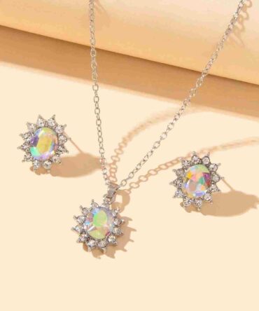 Set de collar y zarcillos con diseño de diamante de imitación - 3 Piezas (sj2109152324923686)