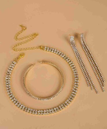 Set de collar, zarcillos y pulsera con diseño de diamante de imitación - 4 Piezas (sj2205084848689838)