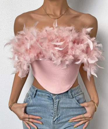 Top tubo crop en contraste de peluche (sw2211239094990606)