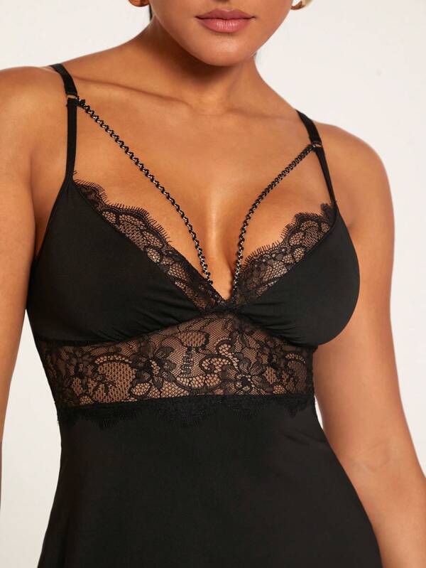 Vestido de tirantes con encaje en contraste (sz2305190553895455) - Imagen 4