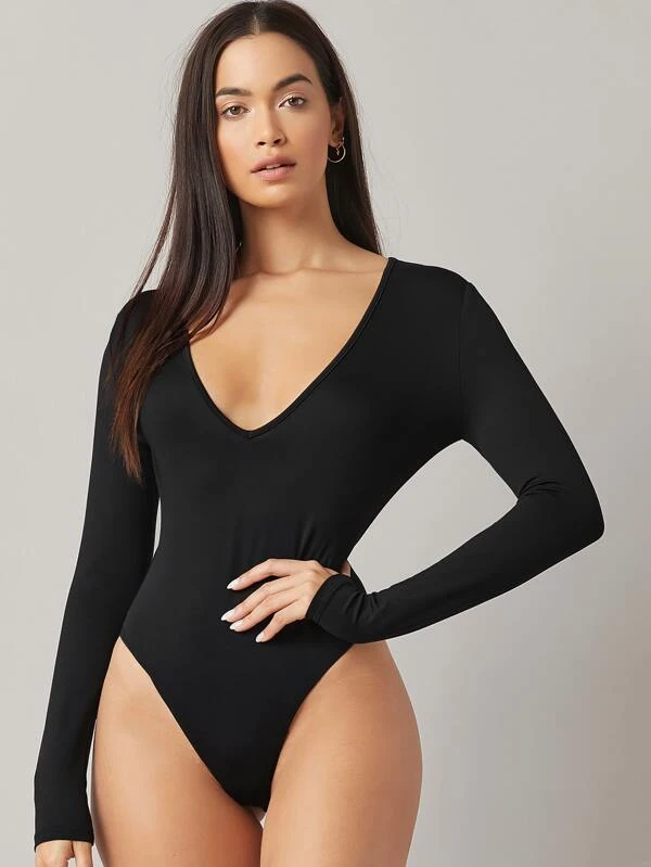 Body ajustado unicolor de cuello profundo (swbodysui07200825082)