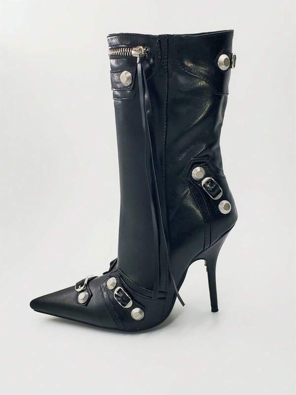Botas clásicas para con diseño de tachuela con cremallera delantera (sx2305089946747098)