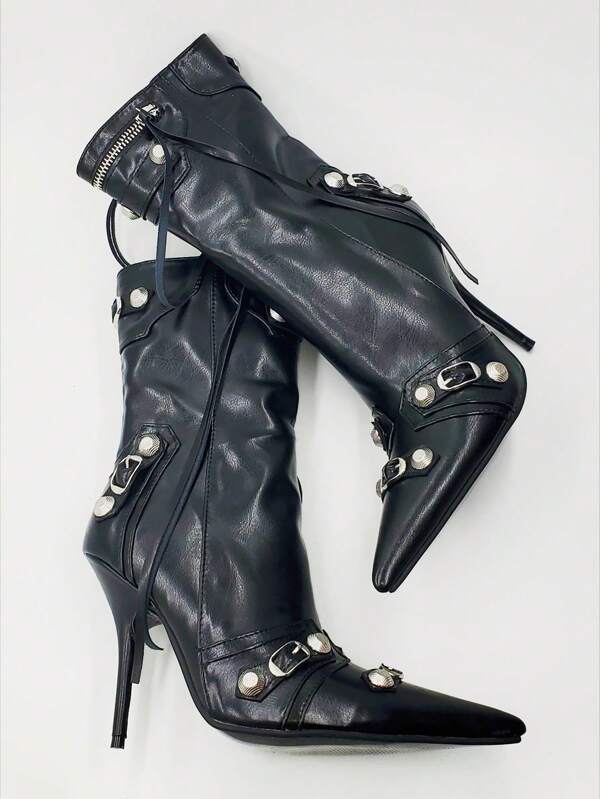 Botas clásicas para con diseño de tachuela con cremallera delantera (sx2305089946747098) - Imagen 3