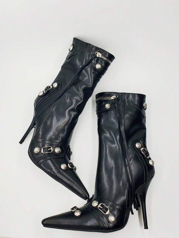 Botas clásicas para con diseño de tachuela con cremallera delantera (sx2305089946747098) - Imagen 4