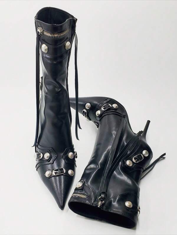 Botas clásicas para con diseño de tachuela con cremallera delantera (sx2305089946747098) - Imagen 5