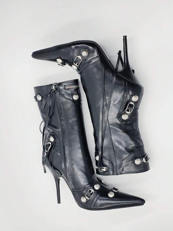 Botas clásicas para con diseño de tachuela con cremallera delantera (sx2305089946747098) - Imagen 6