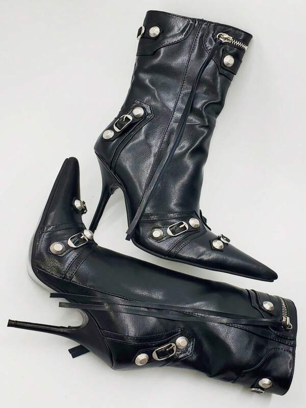 Botas clásicas para con diseño de tachuela con cremallera delantera (sx2305089946747098) - Imagen 8