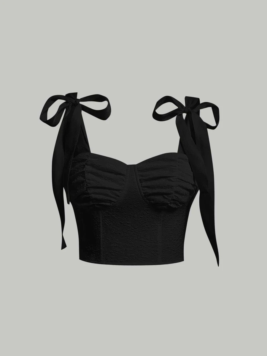 Top de tirantes bustier de hombros con cordón fruncido (sw2212071536677744)