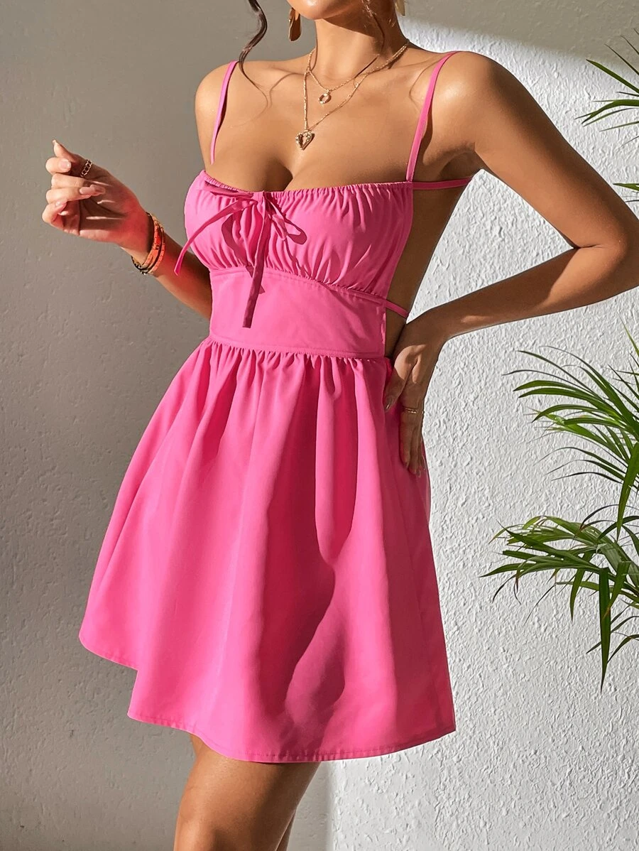 Vestido de tirantes con cordón delantero pecho con fruncido (sw2212103338868989) - Imagen 2