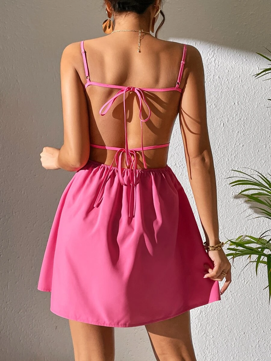 Vestido de tirantes con cordón delantero pecho con fruncido (sw2212103338868989) - Imagen 3