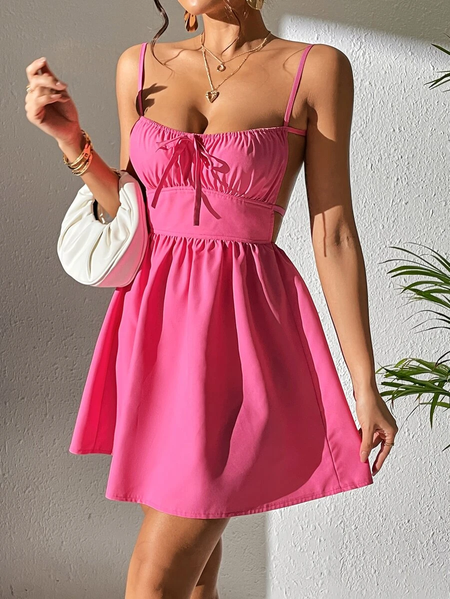 Vestido de tirantes con cordón delantero pecho con fruncido (sw2212103338868989) - Imagen 6