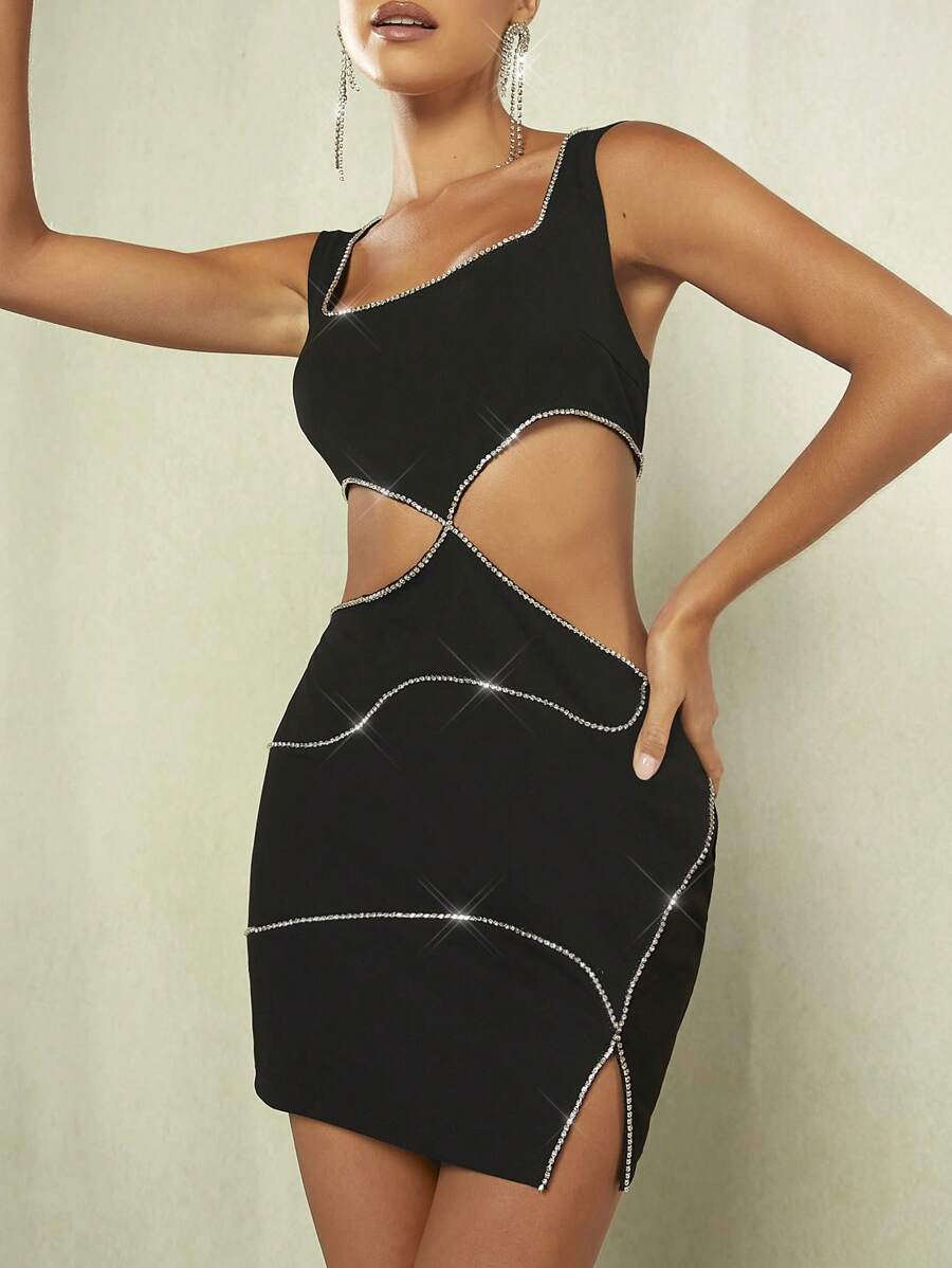 Vestido ajustado en contraste con diamante de imitación unido con abertura (sz2305065227733377) - Imagen 4