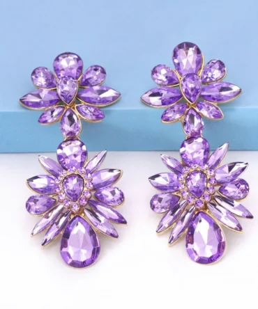 Zarcillos pendiente flor con diamante de imitación morado (sj2303032688822266)