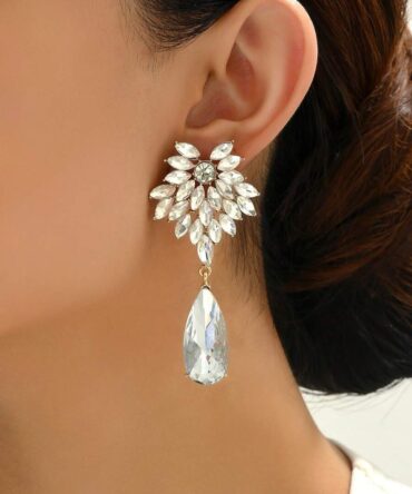 Zarcillos elegantes de vidrio brillante - Blanco (sj2401082861118801)