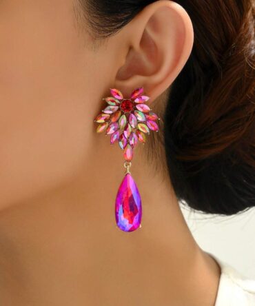 Zarcillos elegantes de vidrio brillante - Rosa Roja (sj2401082861118801)