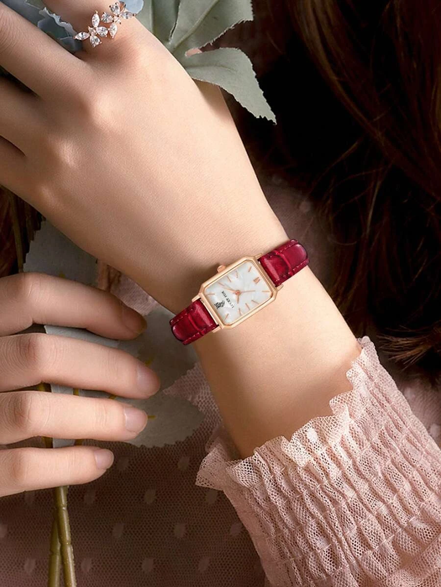 Reloj de correa vino con marco dorado rectangular (sj2210080396200910) - Imagen 2