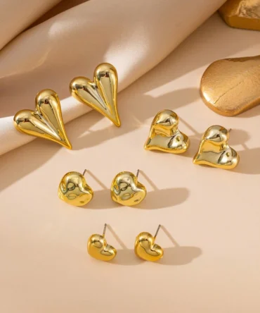 Zarcillos asimétricos con forma de corazón - 4 Pares (sj2409077848098966)