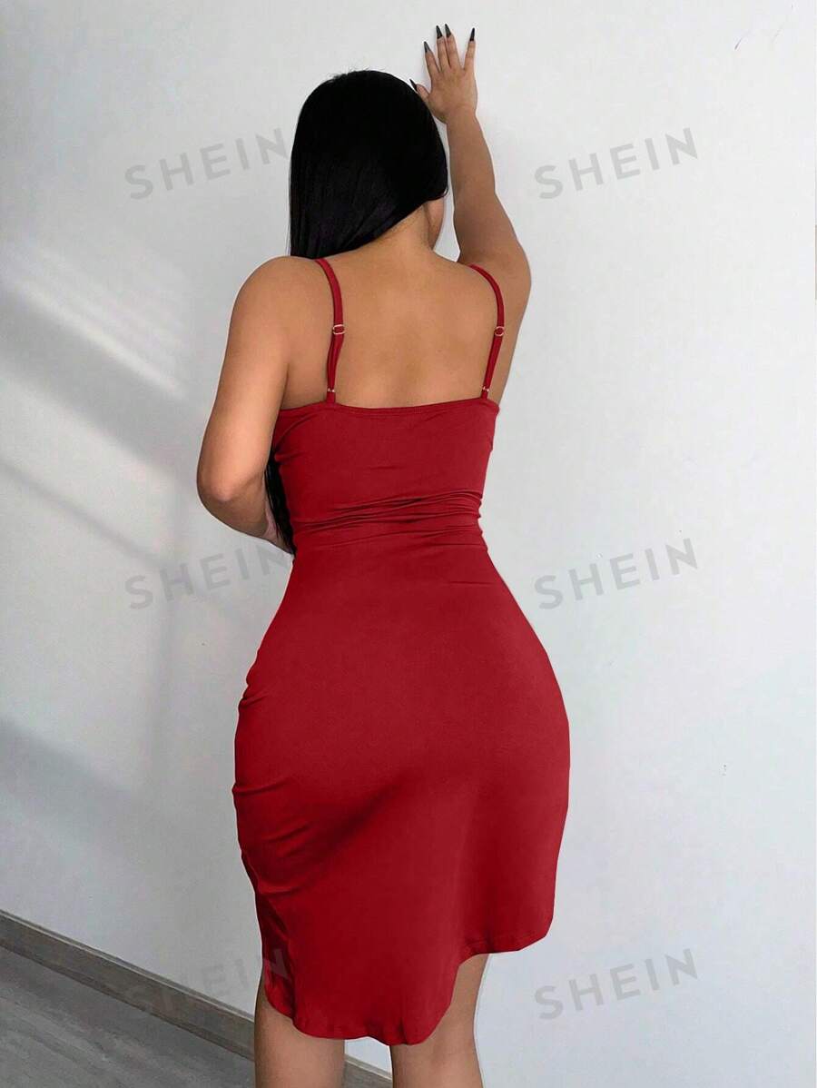 Vestido con pliegues bajo asimétricos borgoña (sz2308118777576763) - Imagen 2