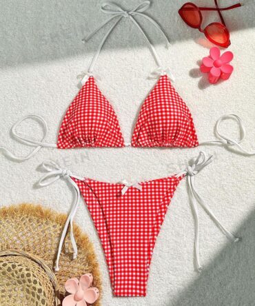 Traje de baño con cuello halter en V (sz2401319512203360)