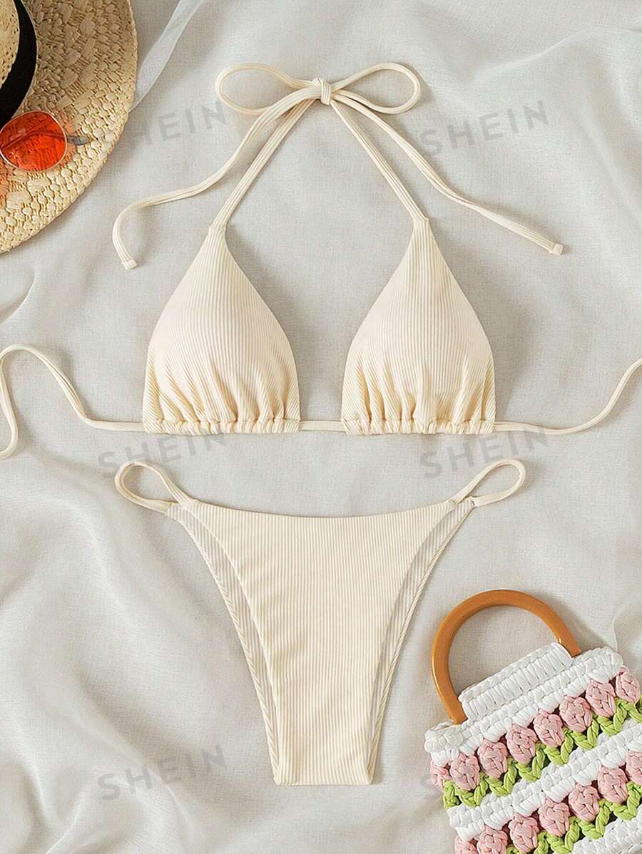 Traje de baño con cuello halter en V (sz2402206988559855)