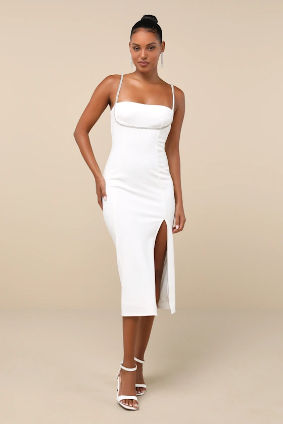 Vestido midi ajustado con pedrería (LULUS5555558)