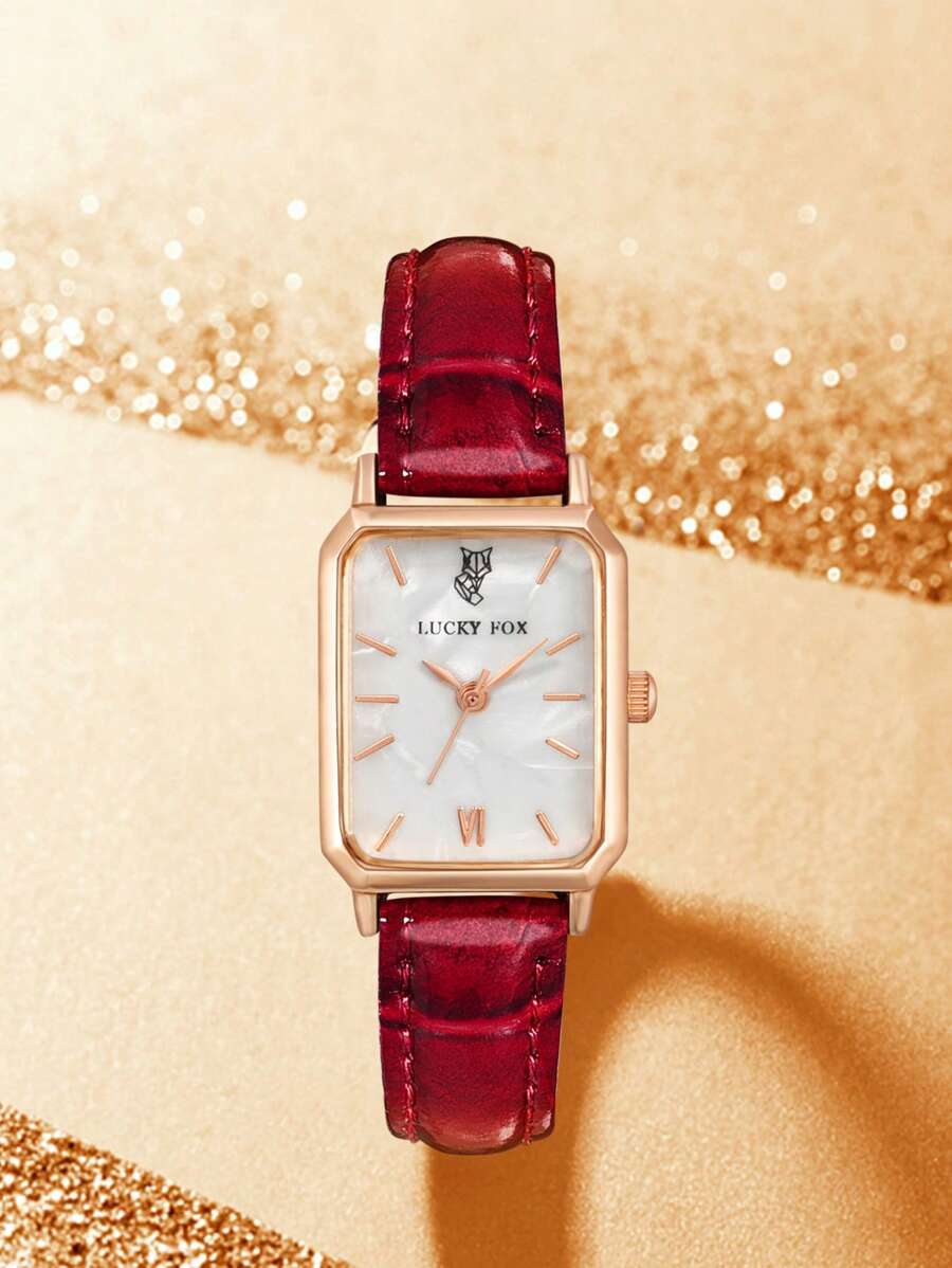 Reloj de correa vino con marco dorado rectangular (sj2210080396200910)