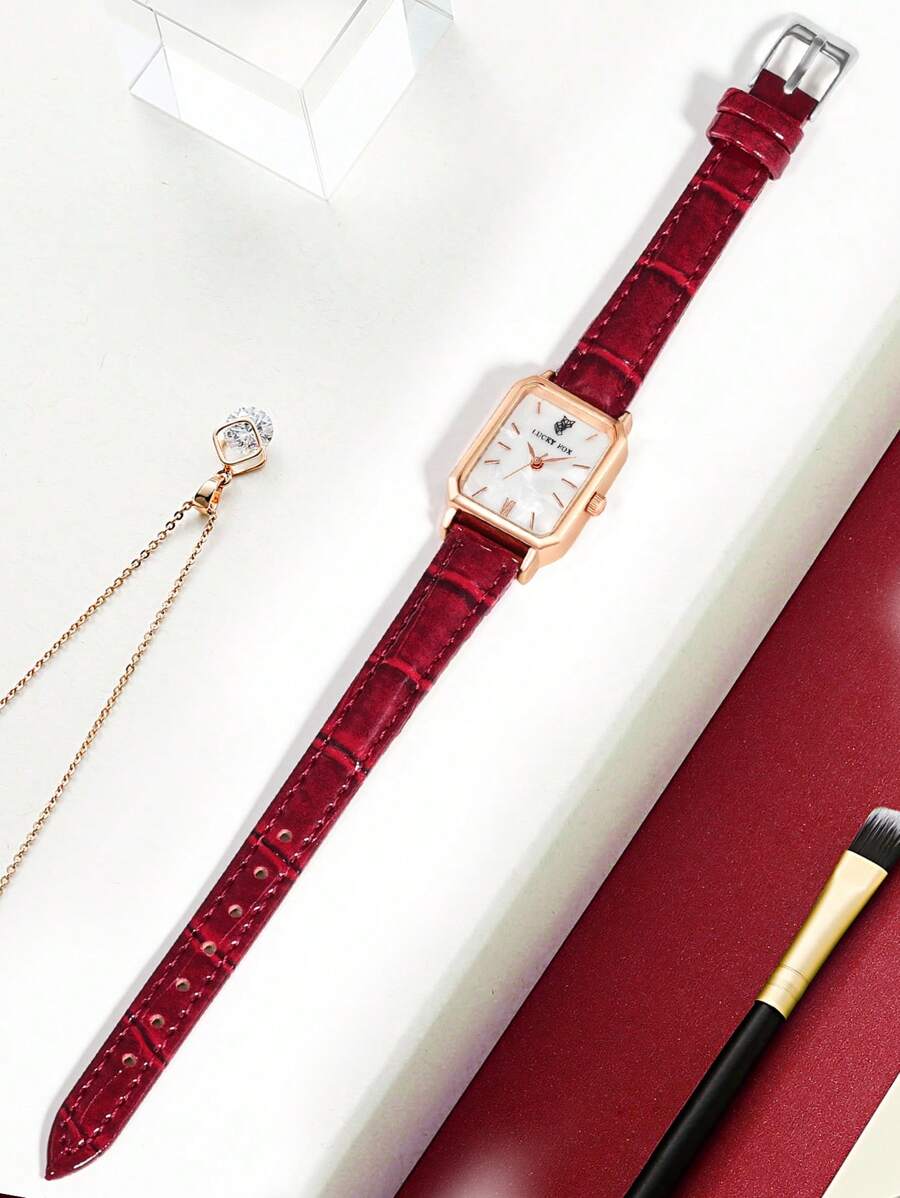 Reloj de correa vino con marco dorado rectangular (sj2210080396200910) - Imagen 3
