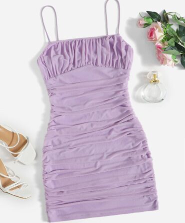 Vestido corto, fruncido en color lila (sw2107027937784353)