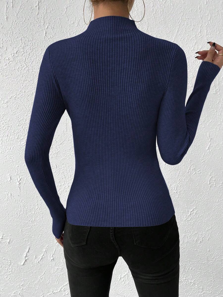 Suéter acanalado de tela de punto y con cuello alto en color azul (sz2406183452501335) - Imagen 2