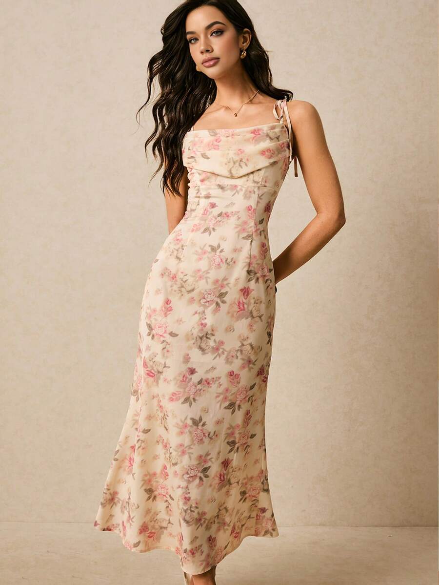 Vestido de tirantes con cuello caído y estampado floral (sz25022110297474702)