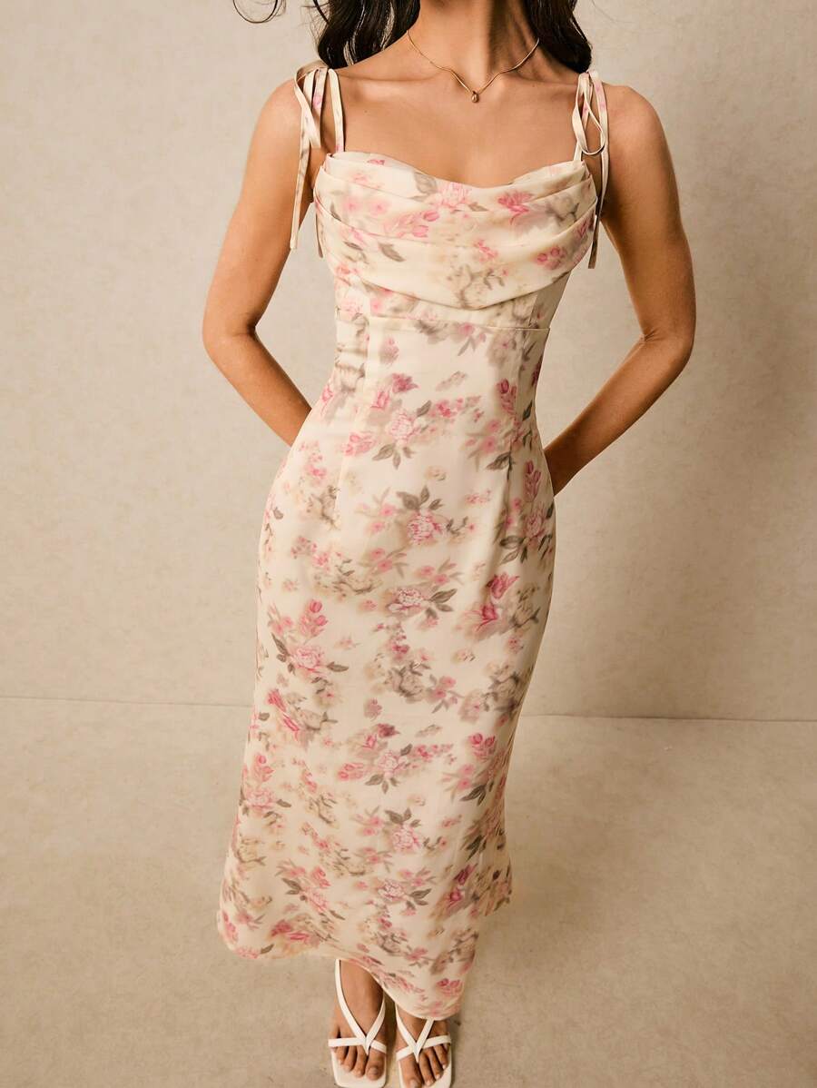 Vestido de tirantes con cuello caído y estampado floral (sz25022110297474702) - Imagen 3