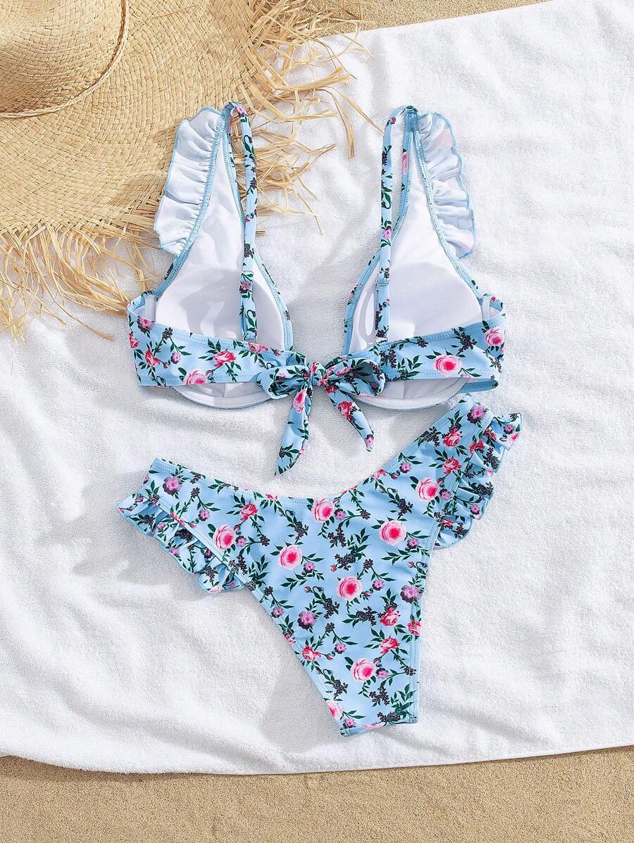 Set de bikini azul pastel con estampado floral (sz25033117448677887) - Imagen 2
