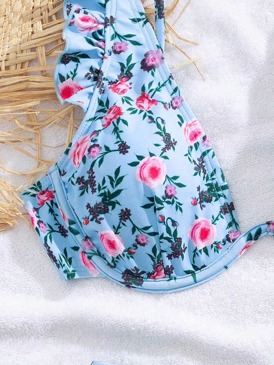 Set de bikini azul pastel con estampado floral (sz25033117448677887) - Imagen 3