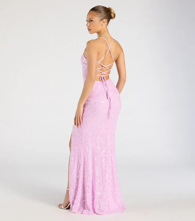 Vestido de lentejuelas con abertura y cordones (wndsr9580) - Imagen 2