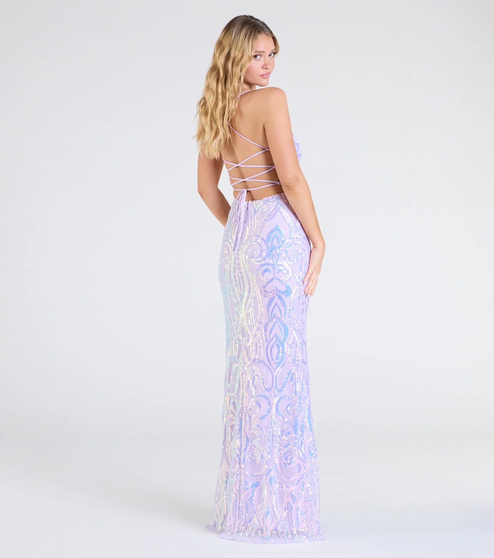 Vestido con lentejuelas y corte sirena en color lila (wndsr9590) - Imagen 2