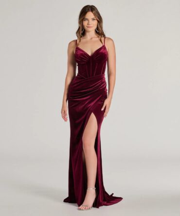 Vestido el terciopelo color vino ceñido al cuerpo (wndsr9611)