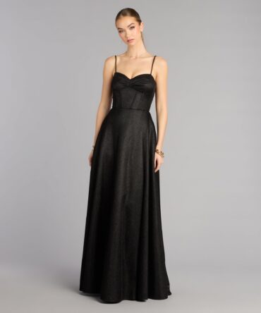 Vestido negro con destellos plateados con silueta tipo A (wndsr9620)