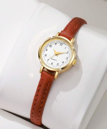 Reloj con correa marrón y caja redonda (sj2308308634639627)