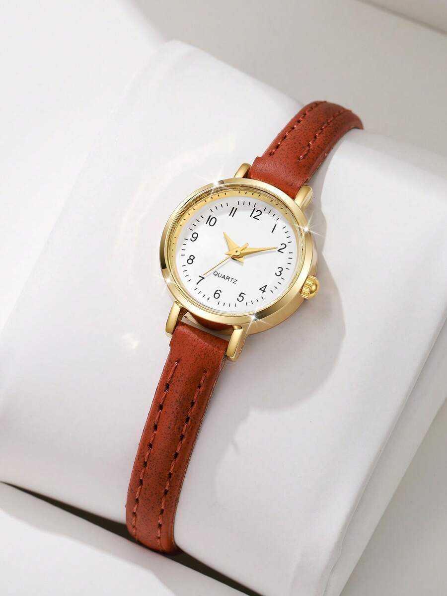 Reloj con correa marrón y caja redonda (sj2308308634639627)