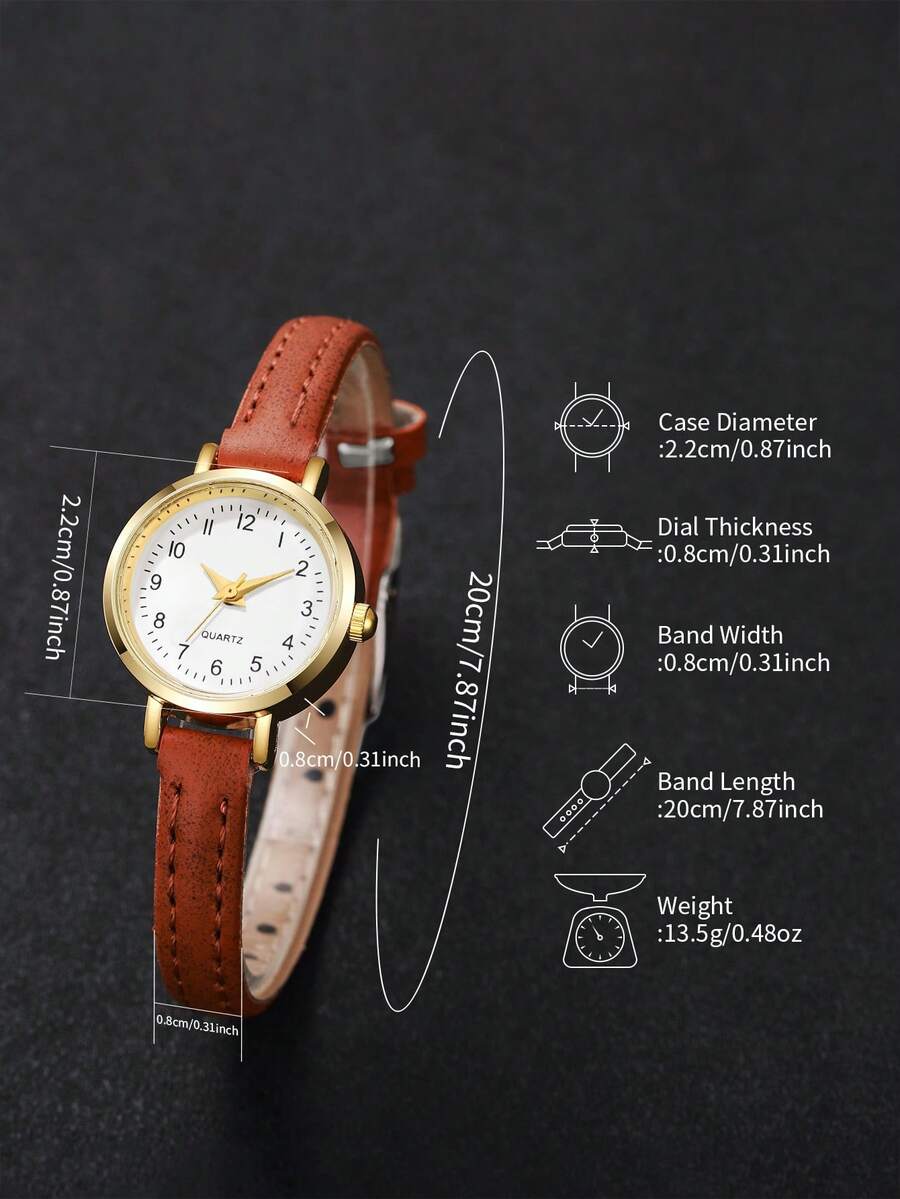 Reloj con correa marrón y caja redonda (sj2308308634639627) - Imagen 3
