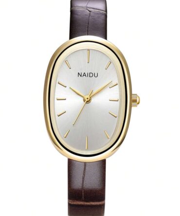 Reloj con correa marrón y caja ovalada blanca (sj2312052412796077)