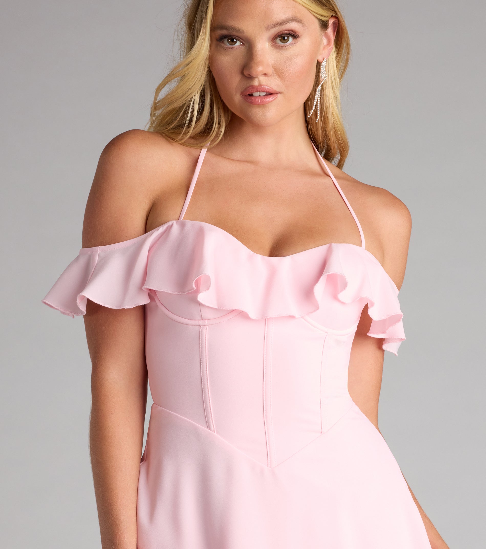 Vestido rosado con rufles y falda campana (wndsr9632) - Imagen 3