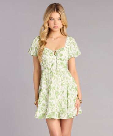 Vestido Blanco con flores verdes (wndsr9634)