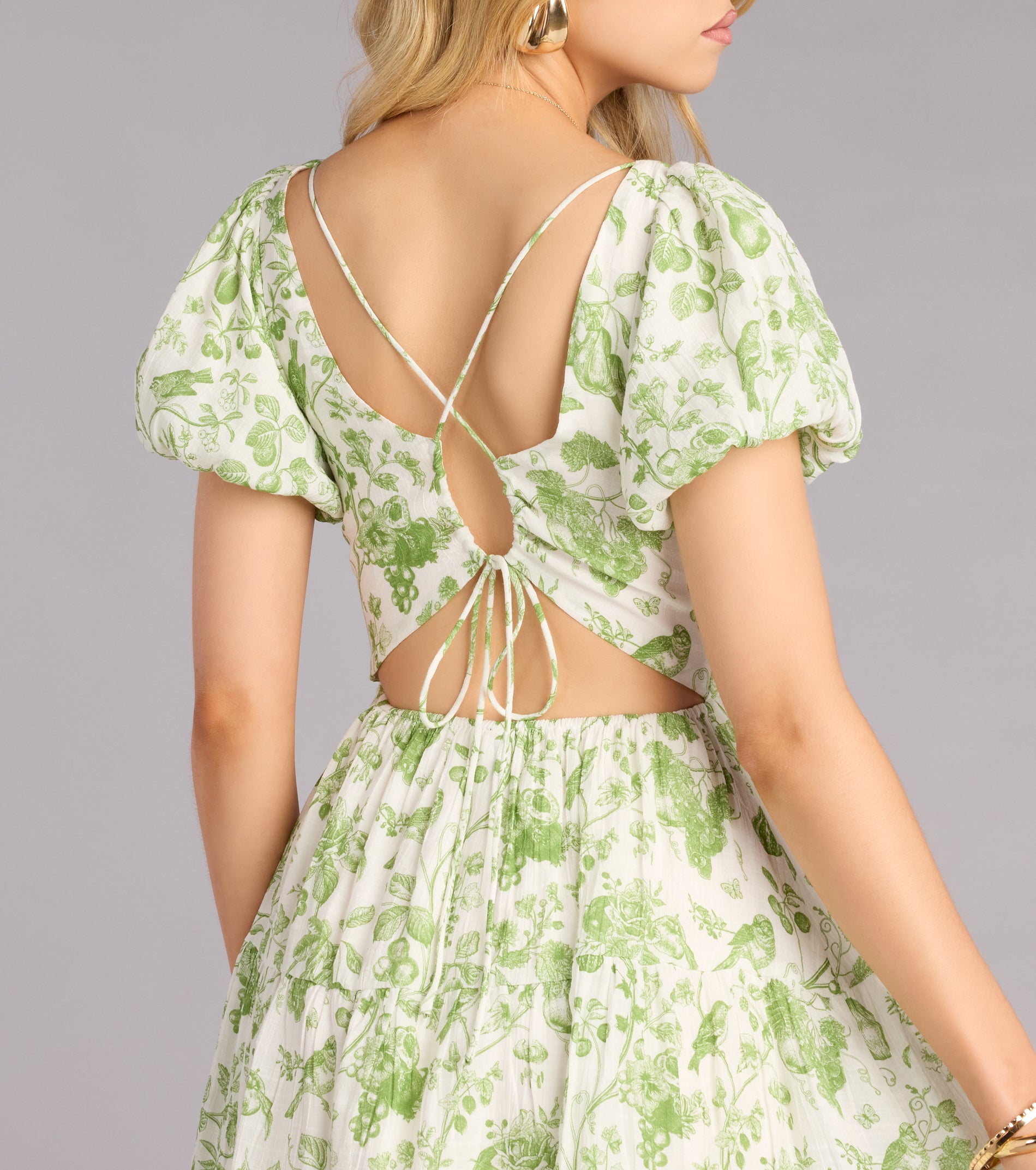 Vestido Blanco con flores verdes (wndsr9634) - Imagen 2