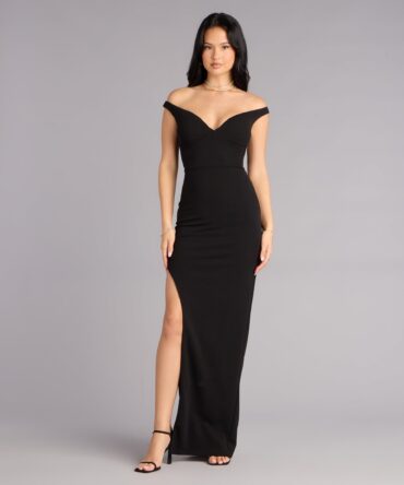Vestido formal, negro off-shoulders (wndsr9636)