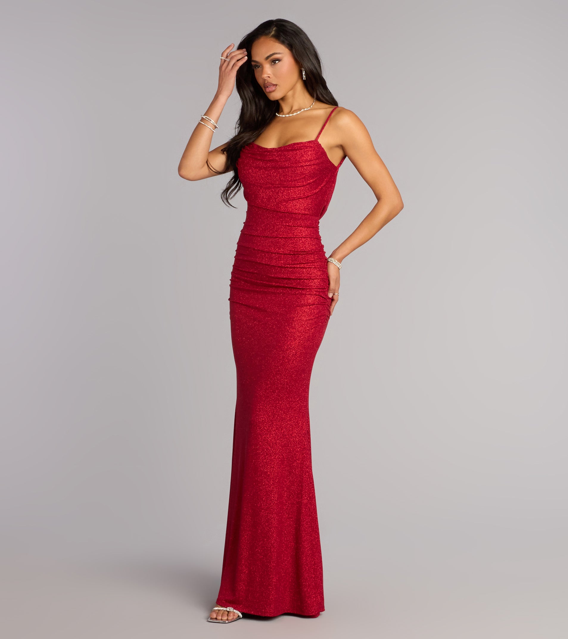 Vestido rojo con escote en espalda, brillante (wndsr9638) - Imagen 4