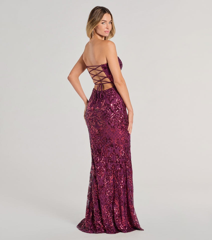 Vestido Borgoña strapless y detalles en lentejuelas (wndsr9640) - Imagen 2