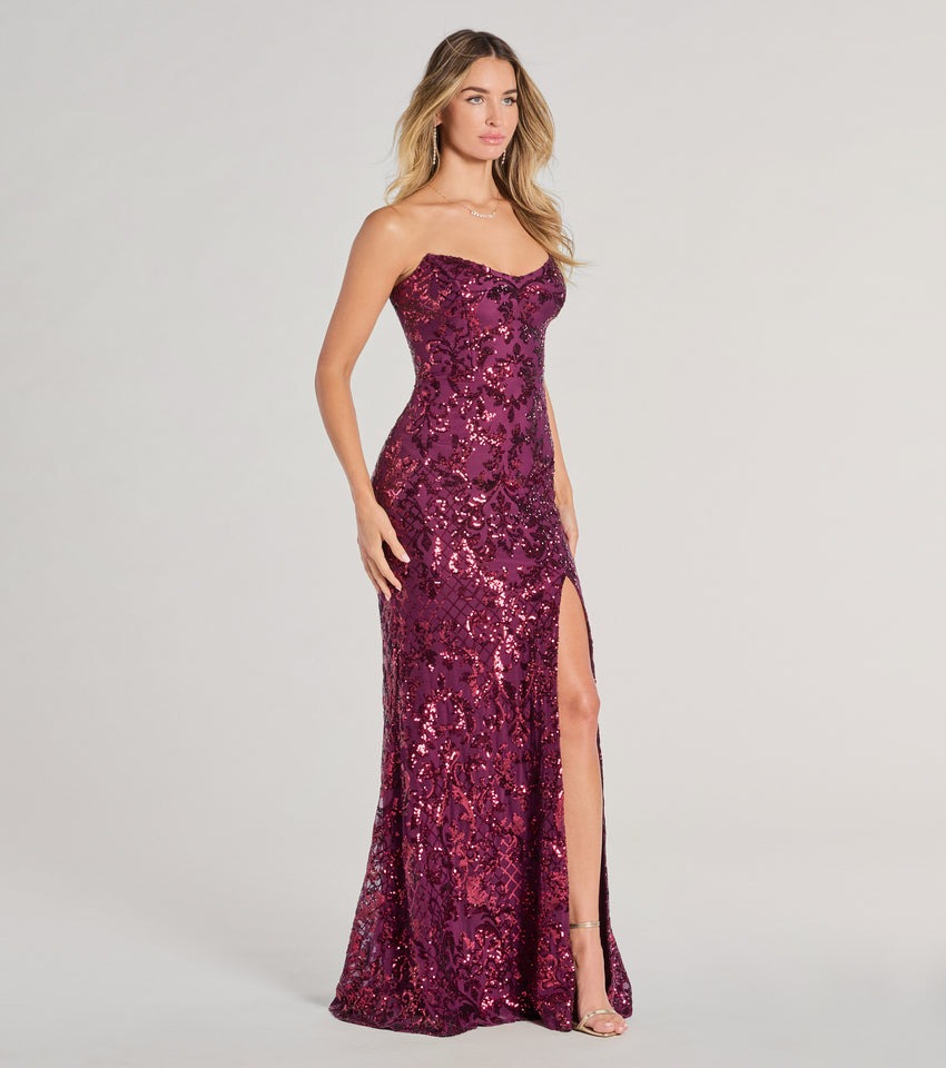 Vestido Borgoña strapless y detalles en lentejuelas (wndsr9640) - Imagen 3